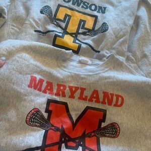 2 men’s size XL Lacrosse heavyweight crewneck sweatshirts - Towson & Maryland.